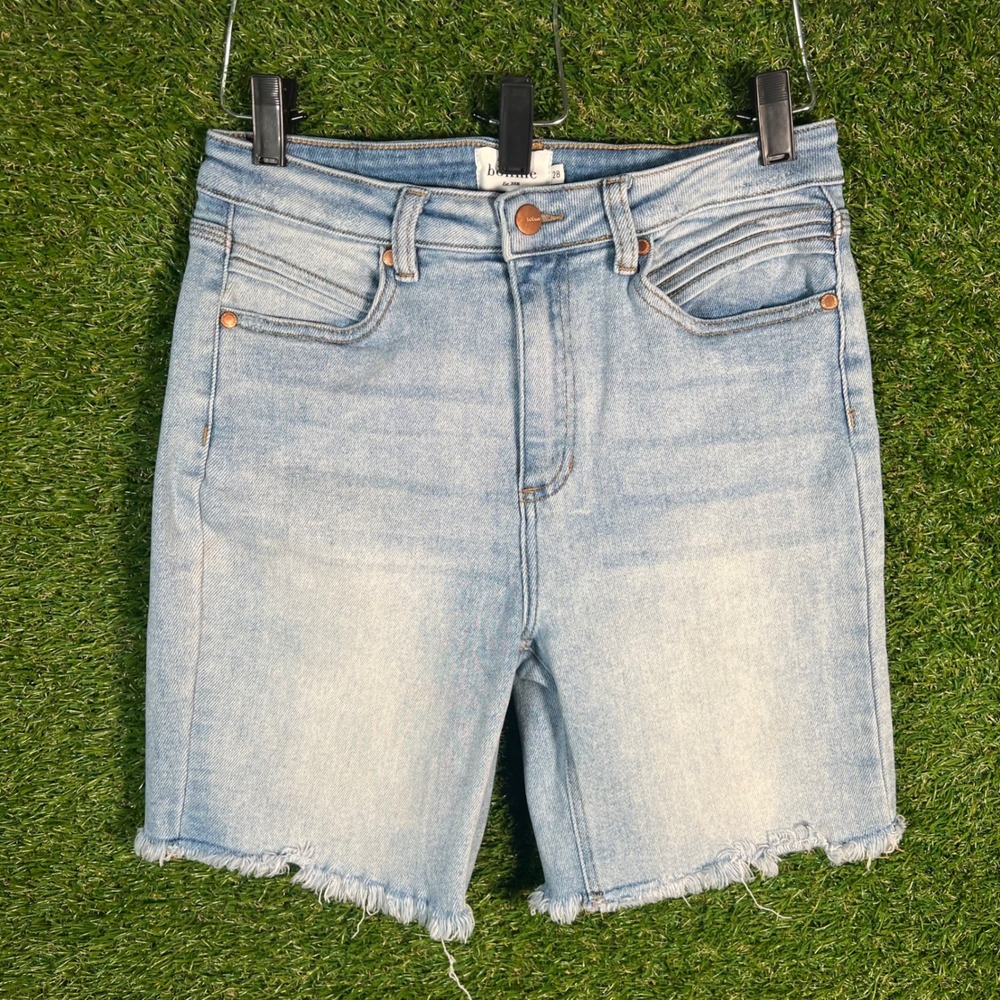 Bohme Premium Denim High Rise Raw Hem Jean Shorts Light Wash Blue Size 28
